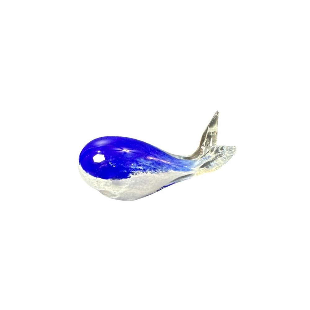 Hand Blown‎ Art Glass Blue Whale Paperweight 4"